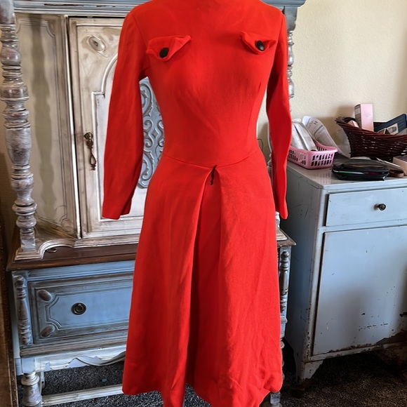 Vintage and Beautiful fall orange dress! .Material is a heavy polyester! - Picture 8 of 9